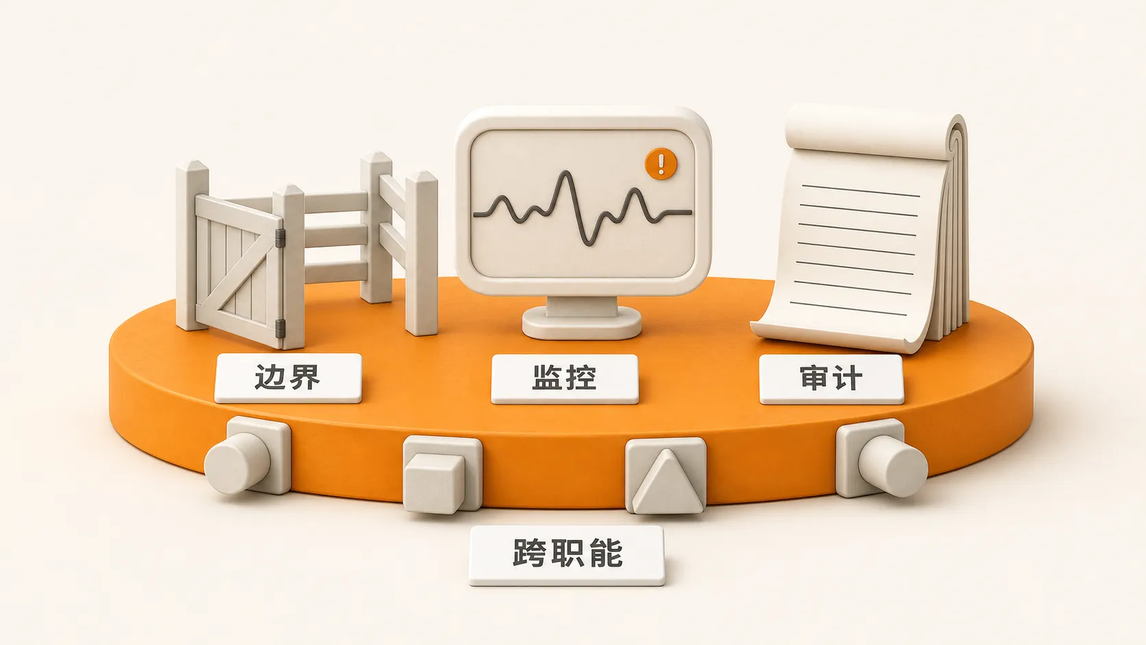 边界、监控、审计三项系统能力与跨职能结构共同构成 Agent 治理的四个要件