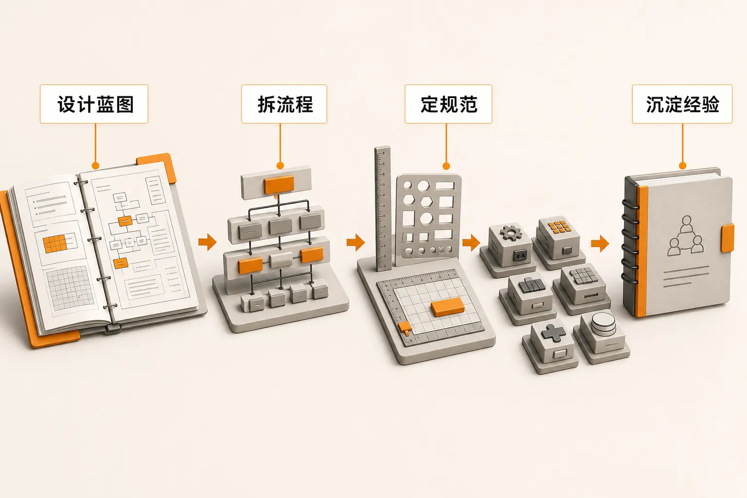 先定设计蓝图再分头实现各模块的研发流程示意
