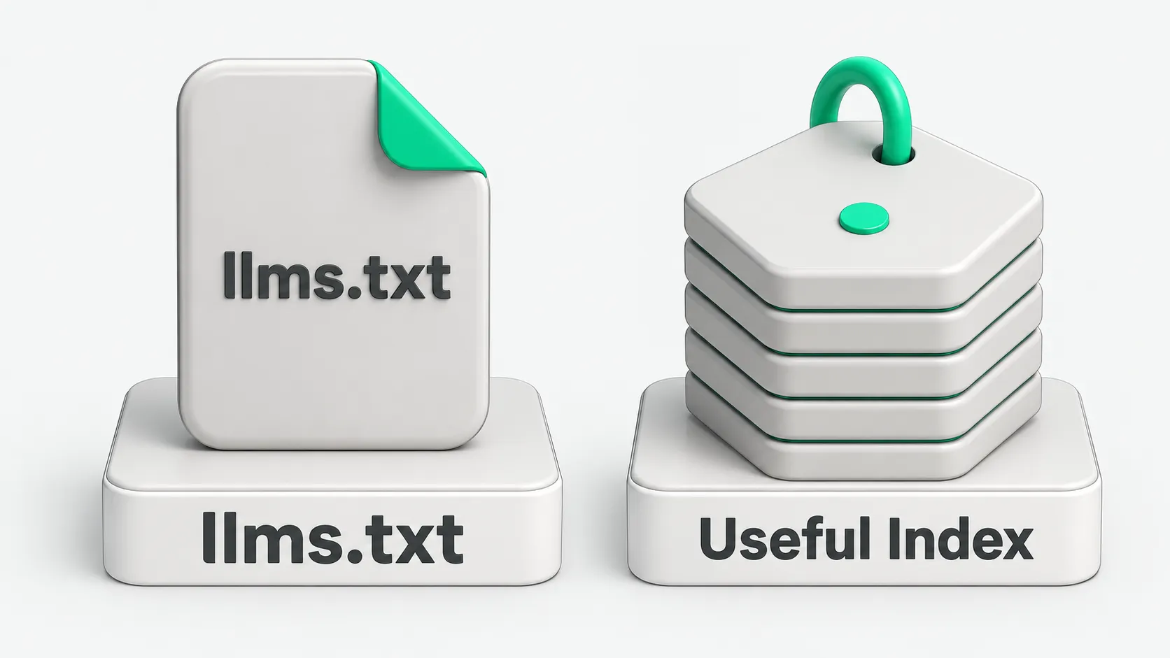 llms.txt as a useful index: an index file at the site root on the left, a curated stack of priority docs on the right