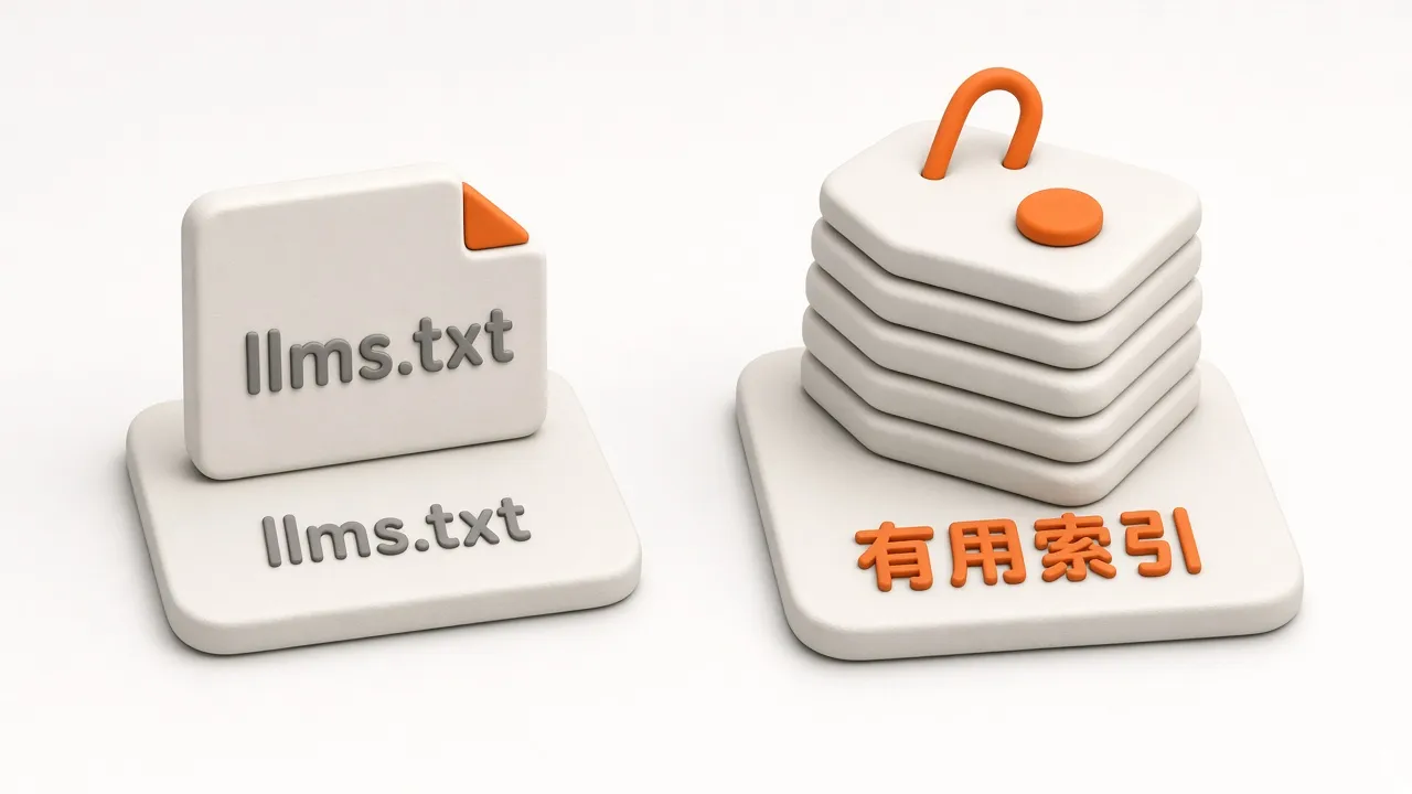 llms.txt 与有用索引：左侧根目录索引文件，右侧精选优先文档
