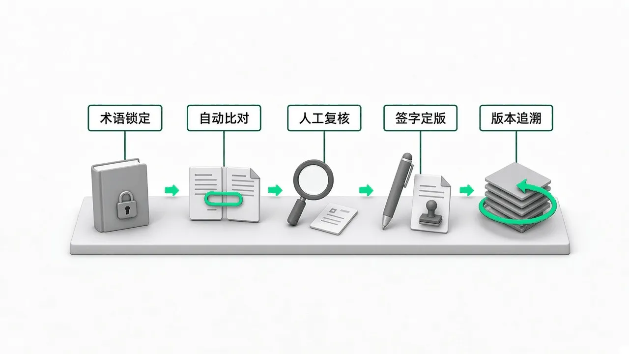 AI 翻译产品资料五步：术语锁定、自动比对、人工复核、签字定版、版本追溯