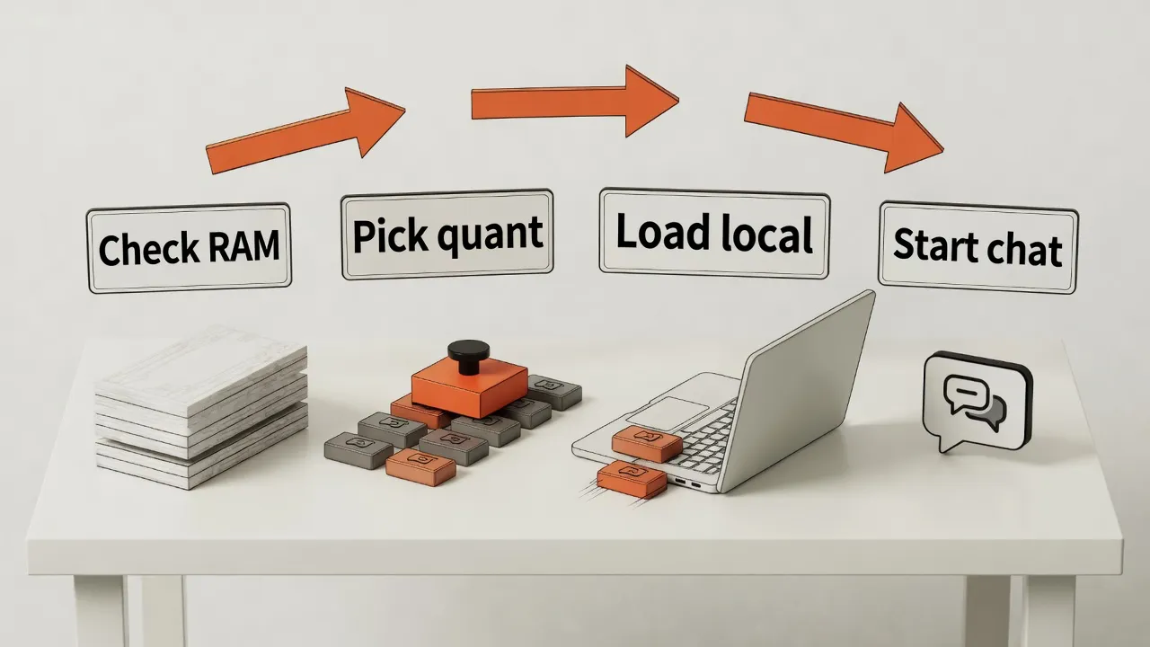 Four-step pipeline: Check RAM, Pick quant, Load local, Start chat
